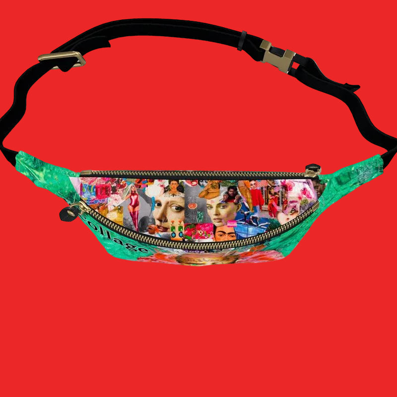 Becollage green fanny pack mug shot