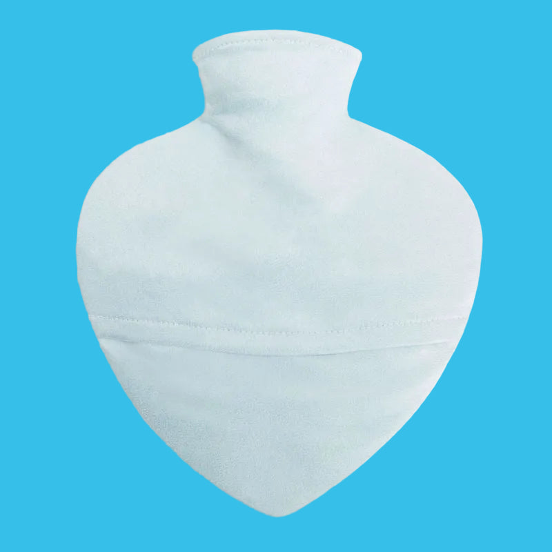 White hot water bottle backside on a blue background