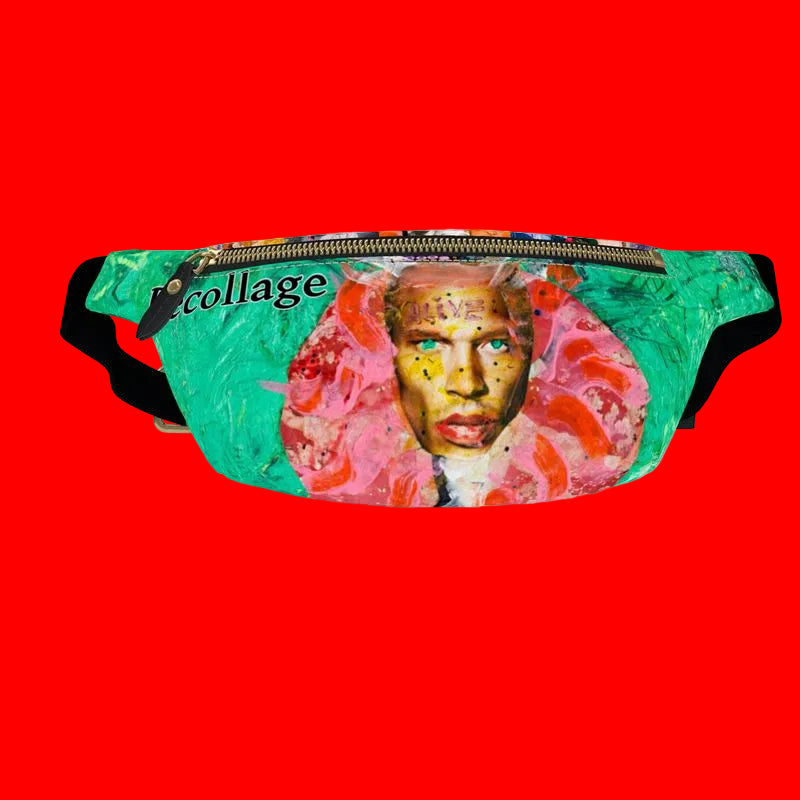 Becollage green fanny pack mug shot