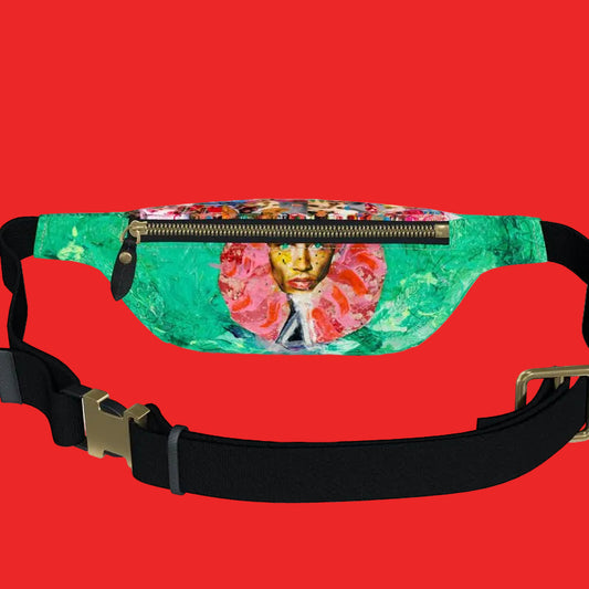 Becollage green fanny pack mug shot