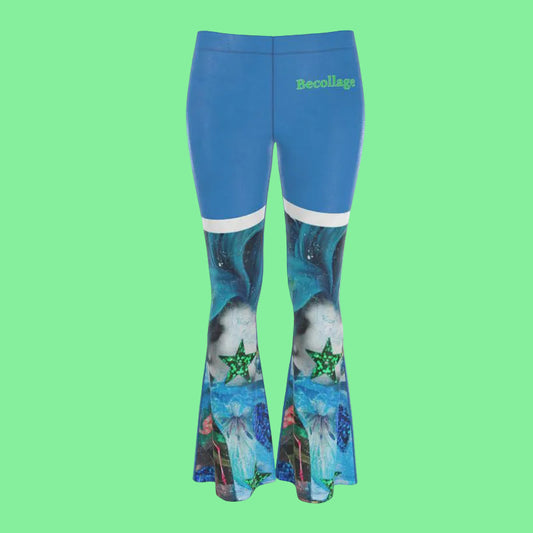 Blue leggings with a starfish design on a white background